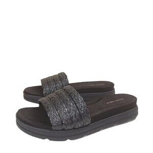 Easy Spirit Salma Slide Sandals Womens 9 Black Faux Raffia Boho Comfort New